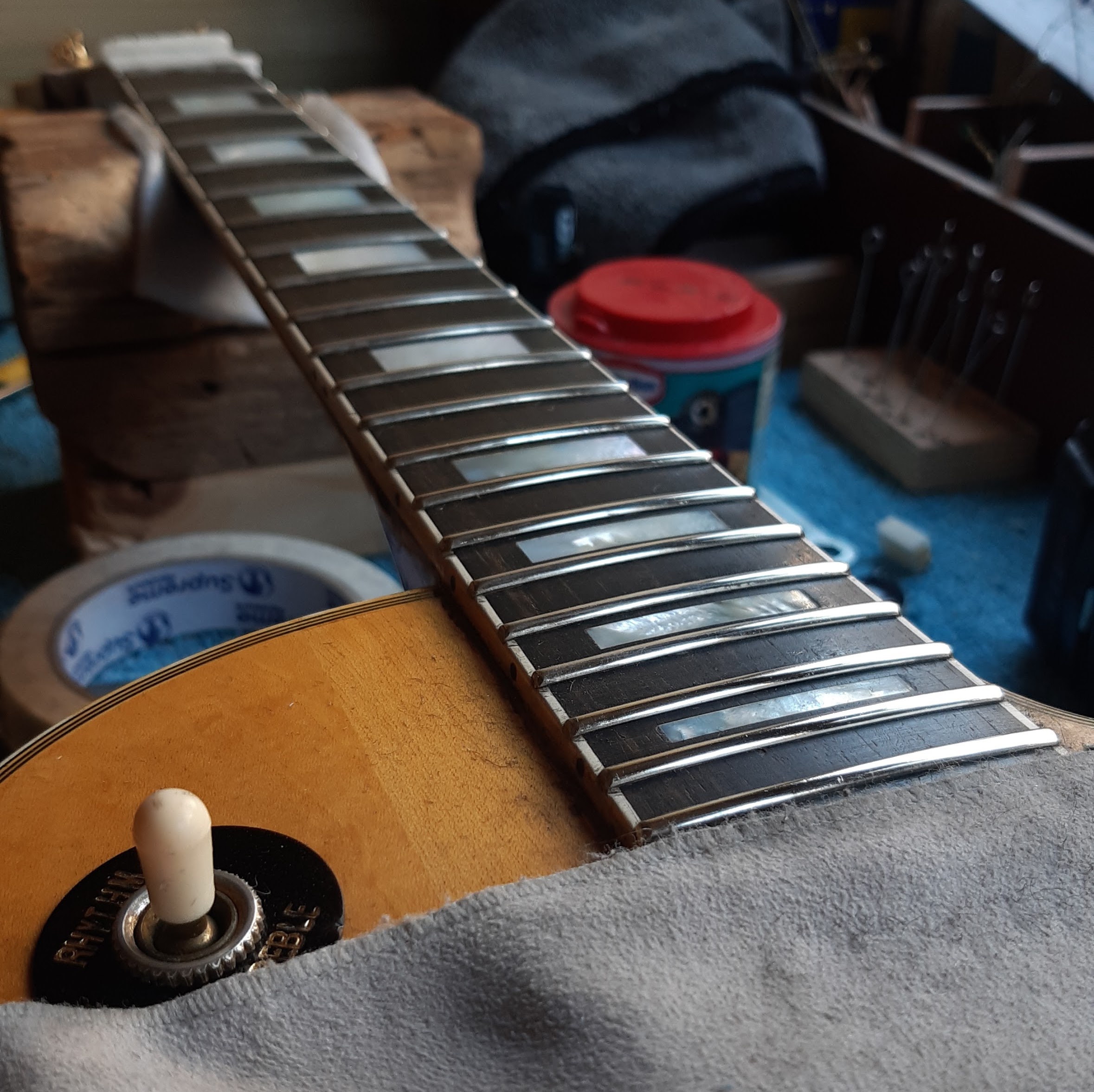 Guitar repair work by Larry Townhouse Guitars, North London
